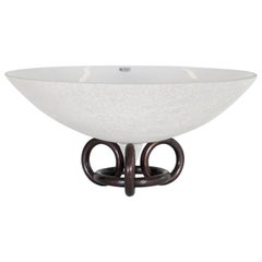 Pair of Italian Bowls in Blown Murano Glass Signed by Seguso Bronzed Rings 1990s