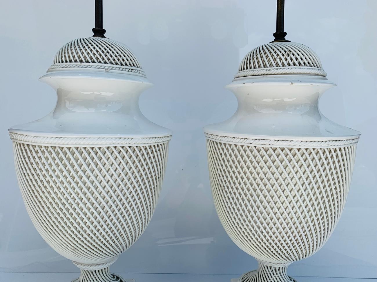 Pair of Italian Braided Ceramic Lamps With Gilded Base 2