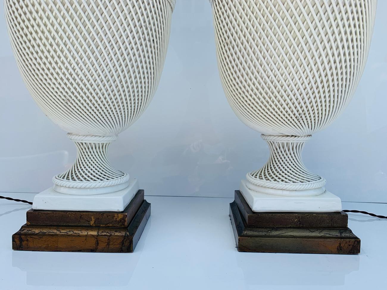 Pair of Italian Braided Ceramic Lamps With Gilded Base 3