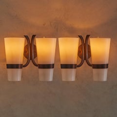 Pair of Italian Brass + Acrylic Two-Arm Sconces, 1960s