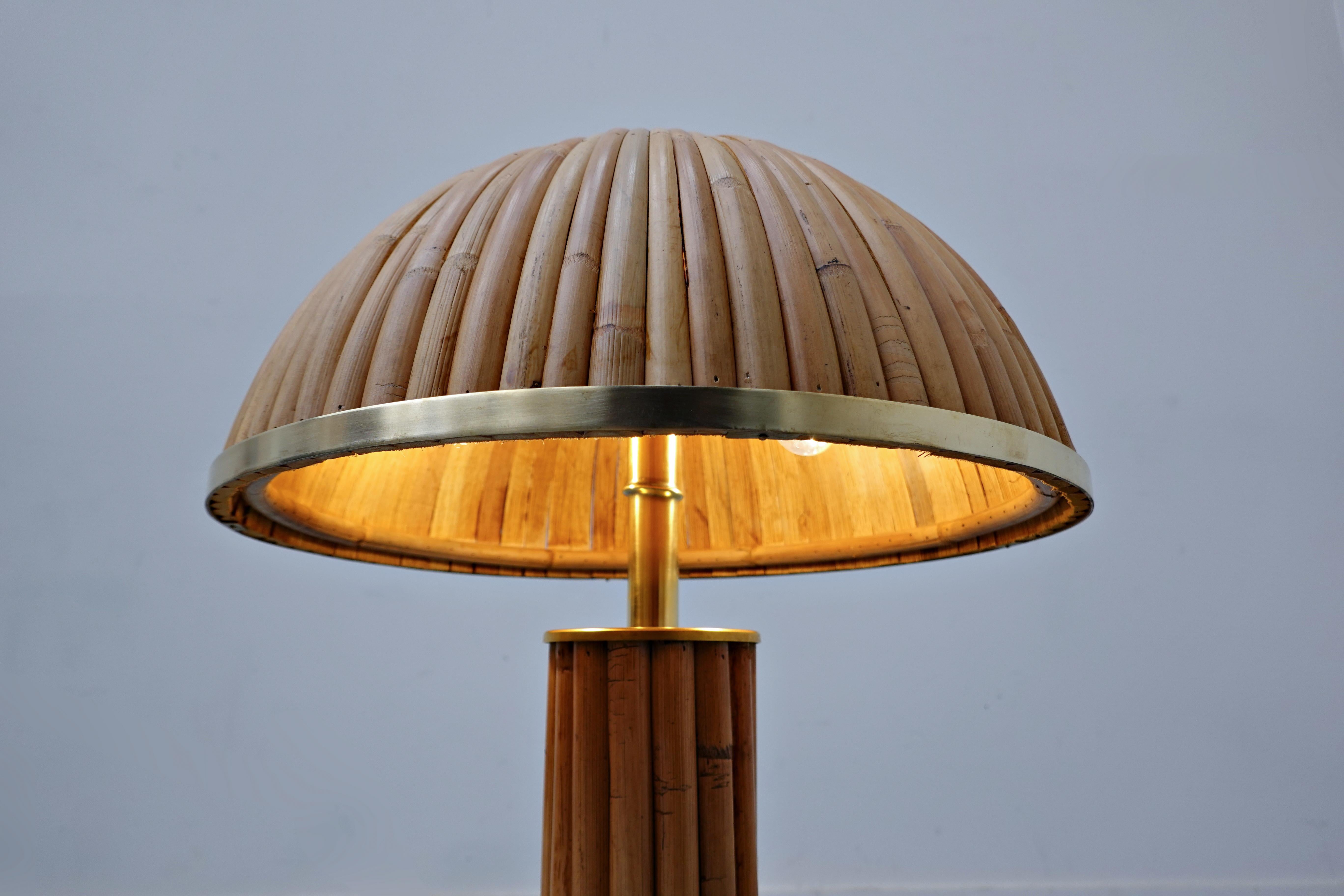 Pair of Italian Brass and Bamboo Table Lamp For Sale 1