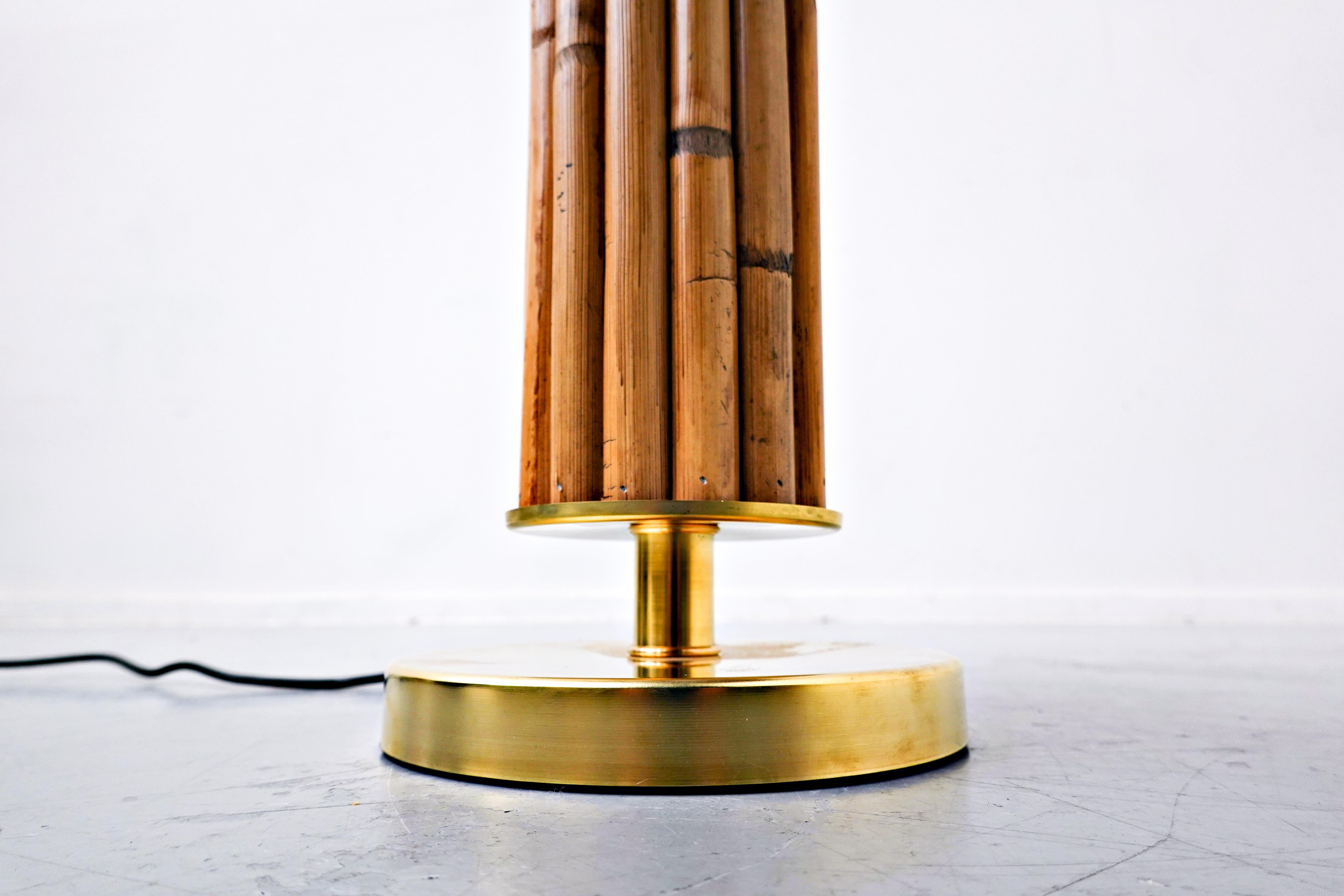Pair of Italian Brass and Bamboo Table Lamp For Sale 3
