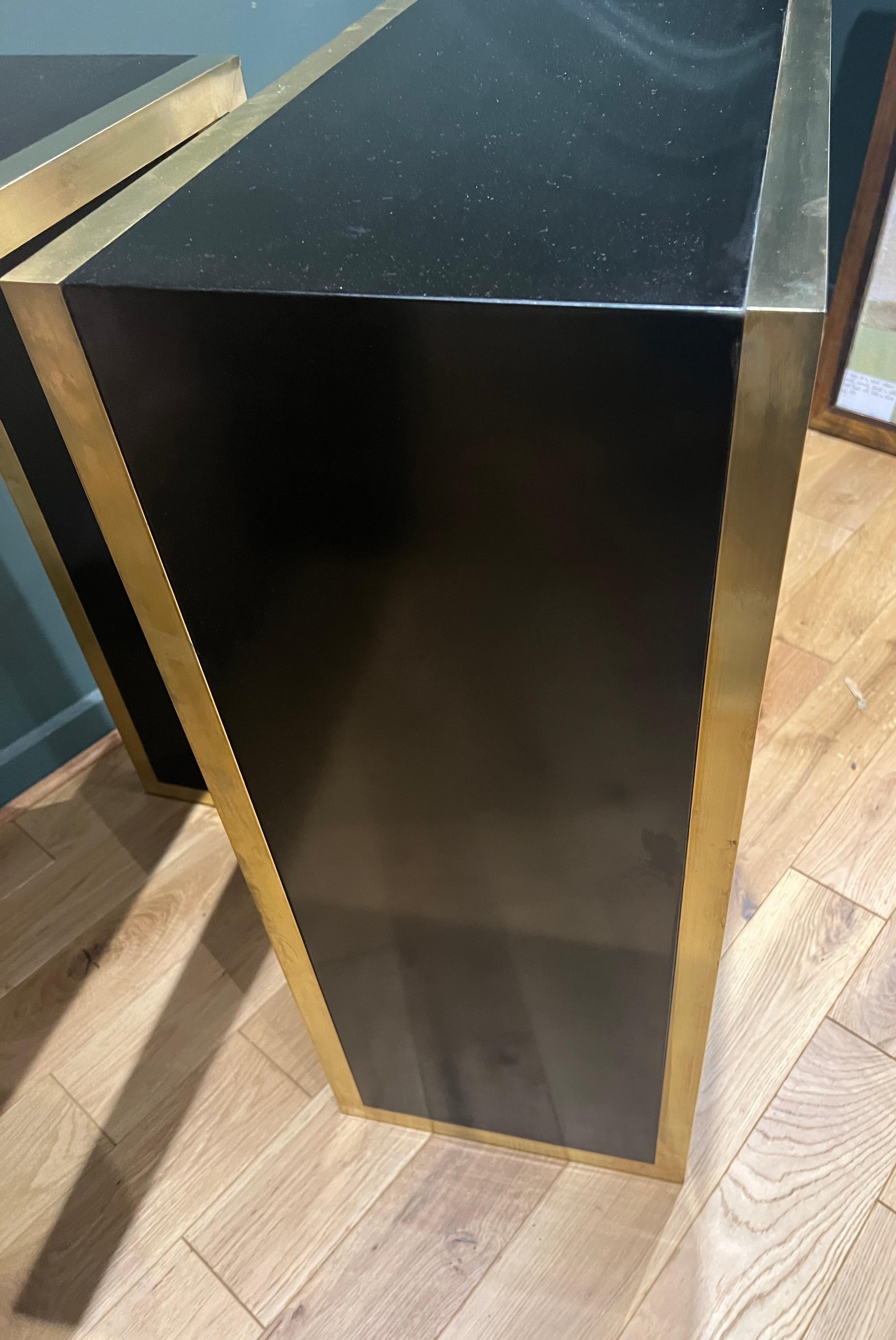 Pair of Italian brass and black lacquer console tables  For Sale 1
