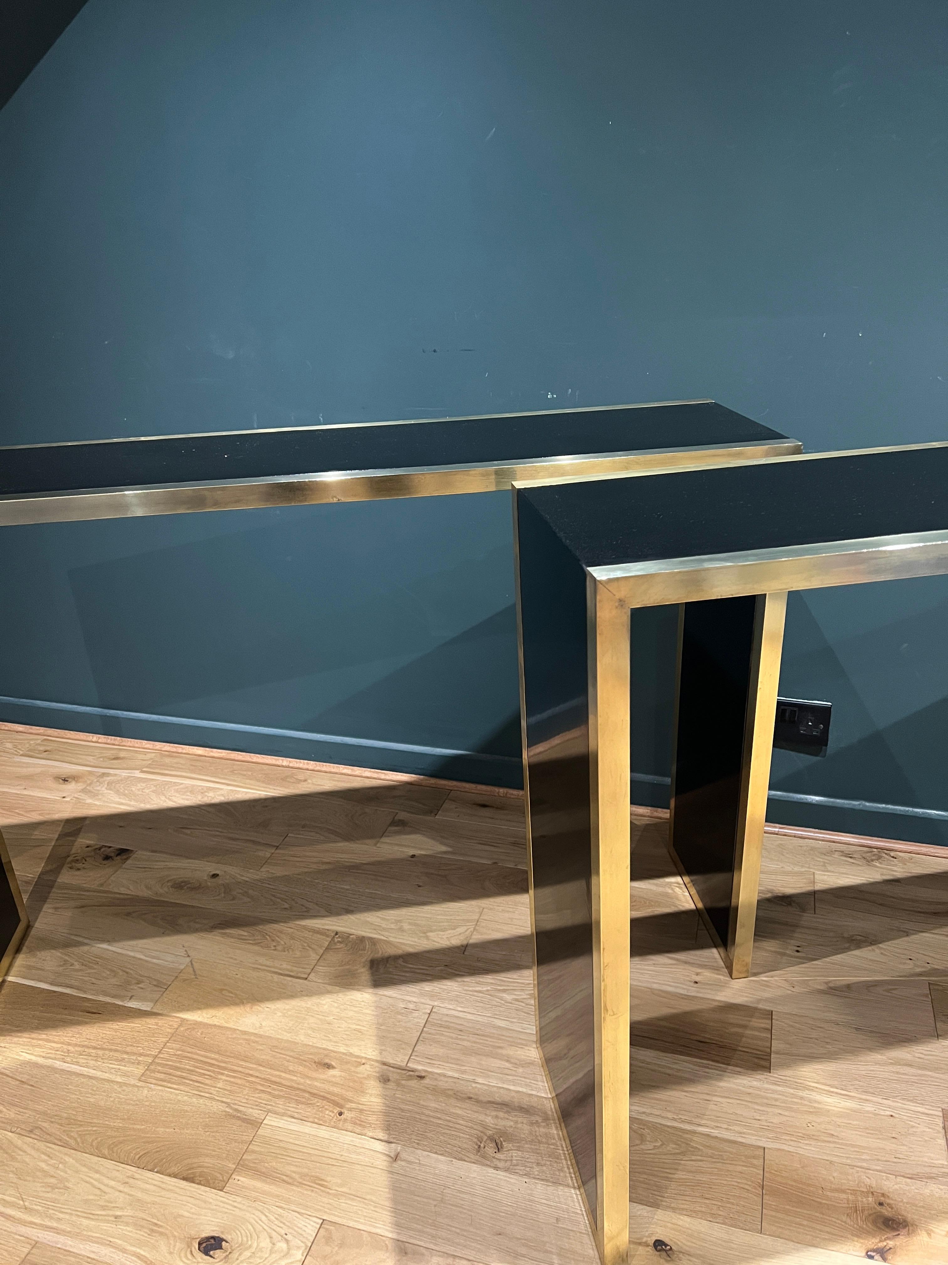 Pair of Italian brass and black lacquer console tables  For Sale 2