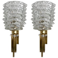 Pair of Italian Brass and Blown Murano Glass Sconces