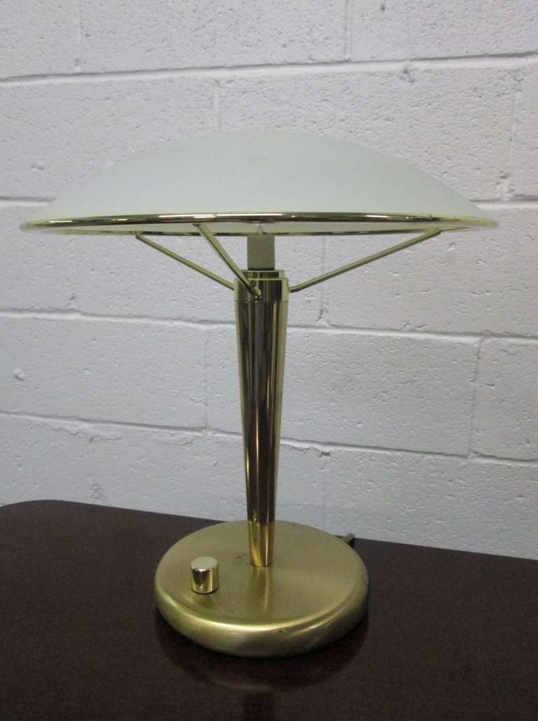 Pair of Italian Brass and Frosted Dome Desk Lamps 1
