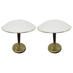 Pair of Italian Brass and Frosted Dome Desk Lamps