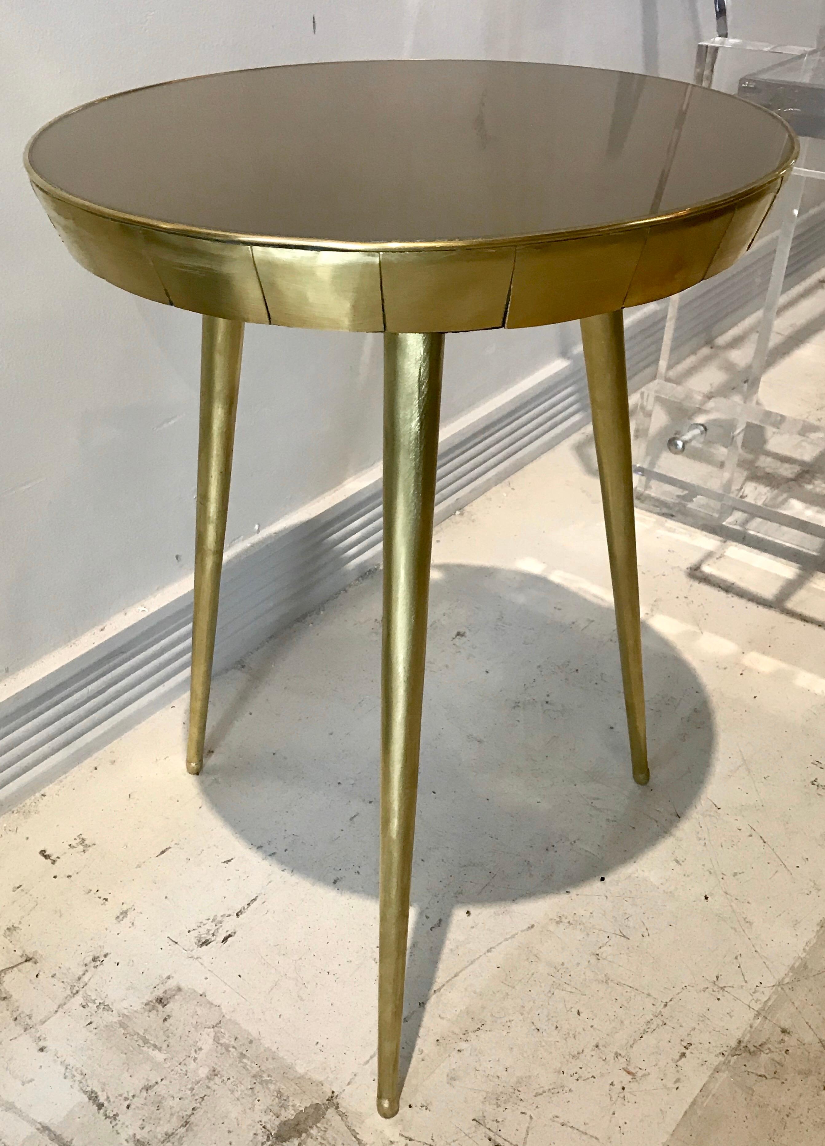 Mid-Century Modern Pair of Italian Brass and Glass Accent Tables
