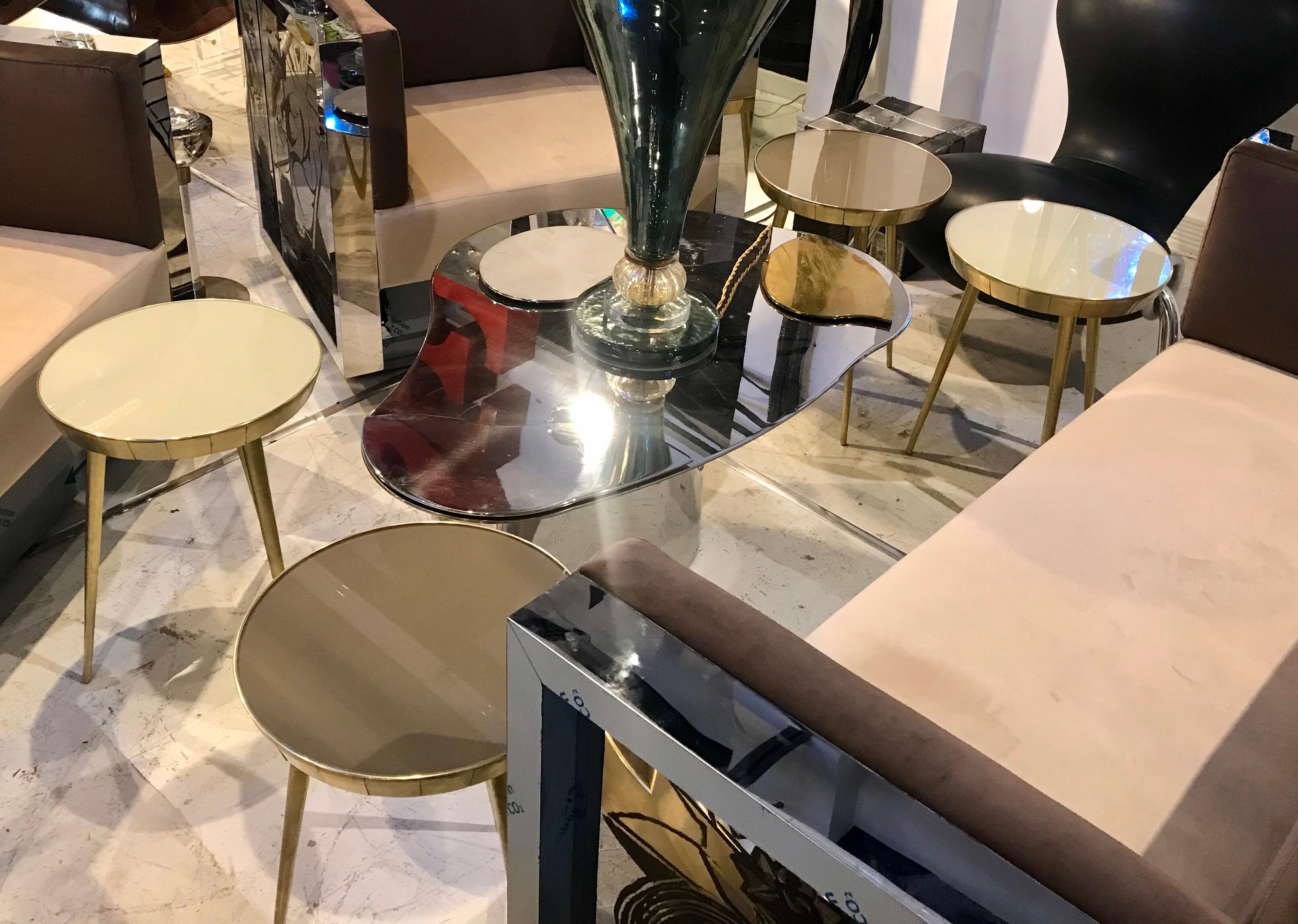 Pair of Italian Brass and Glass Accent Tables 3