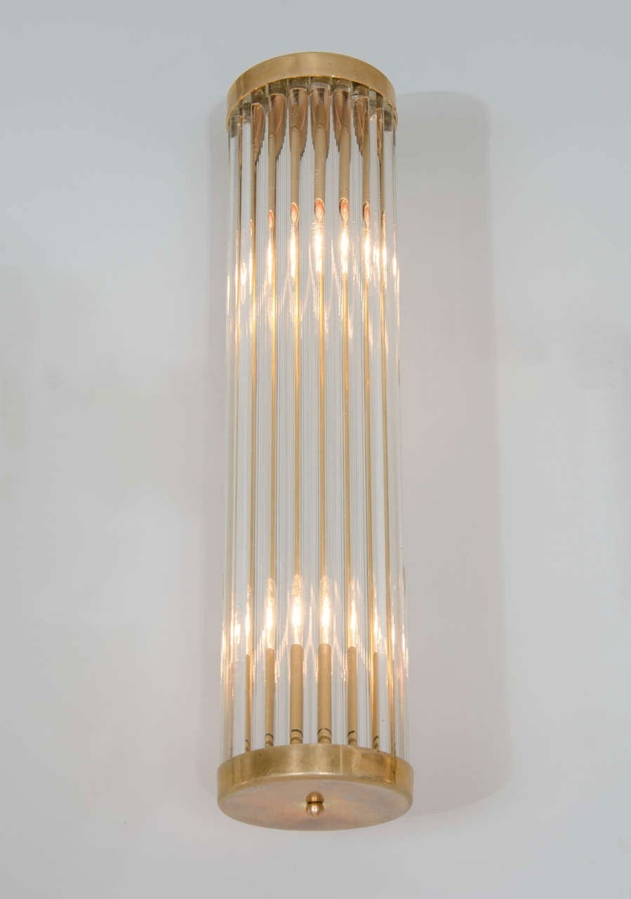 italien Paire d'appliques Art Deco en laiton et verre dans le style de Venini en vente