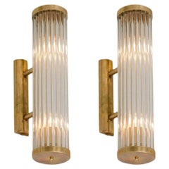 Pair of Italian Brass And Glass Arm Art Deco Wall Lights in the style of Venini