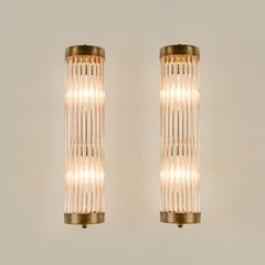 Pair of Italian Brass And Glass Arm Wall Lights, Art Deco in the style of Venini