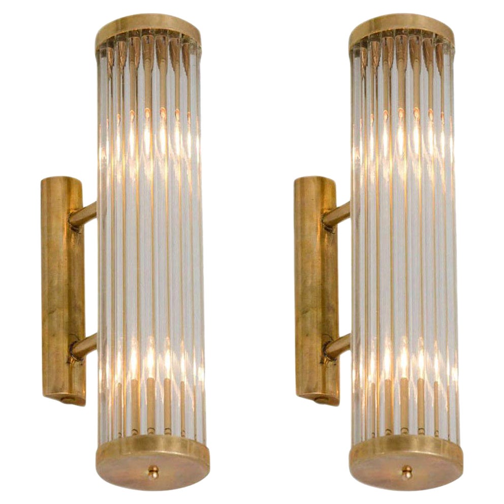 Pair of Italian Brass And Glass Arm Wall Lights, Art Deco in the style of Venini