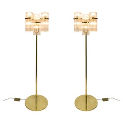 Pair of Italian Brass and Glass Floor Lamps by Gaetano Sciolari, 1970
s