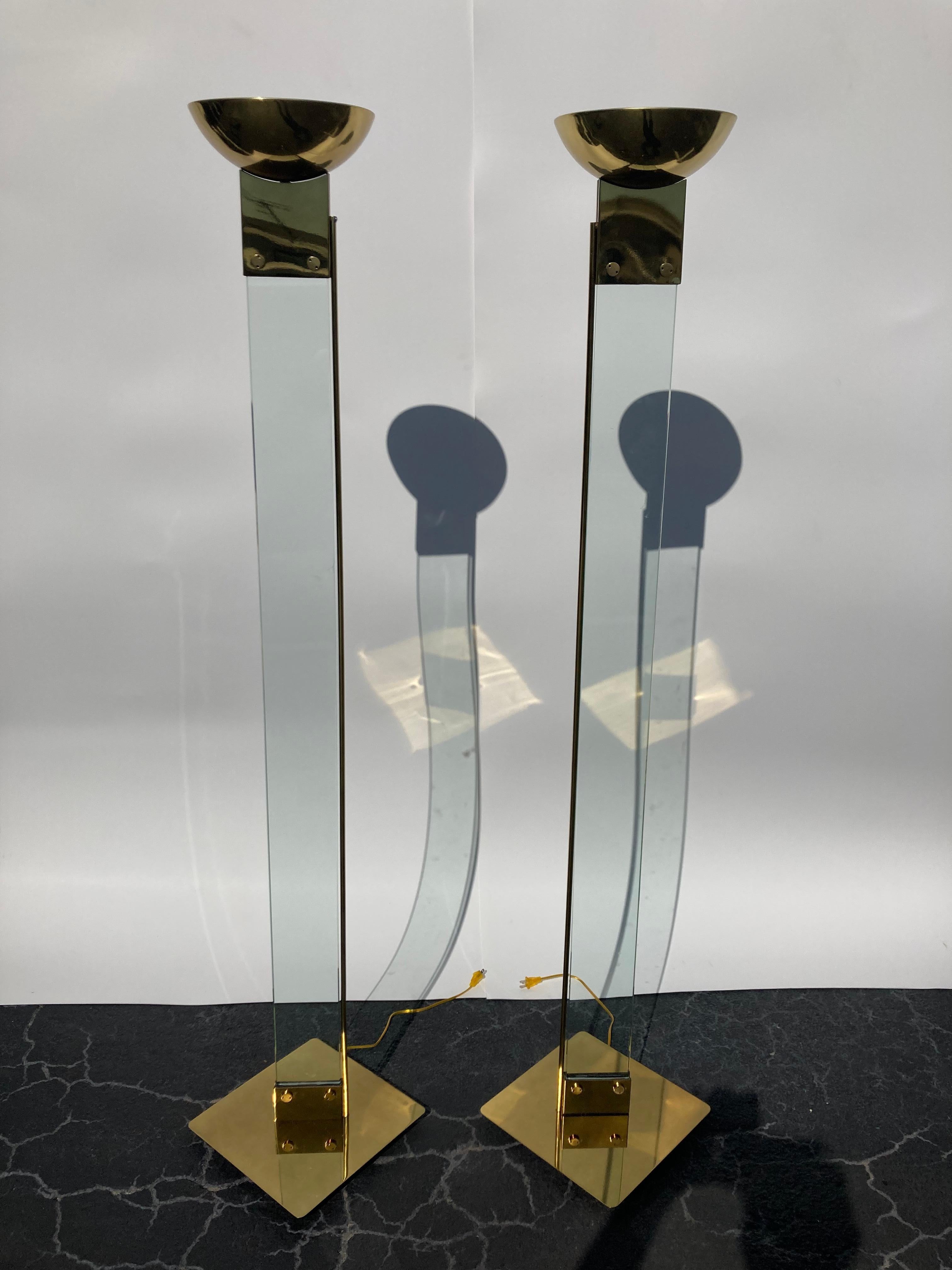 Pair of Italian Brass and Glass 