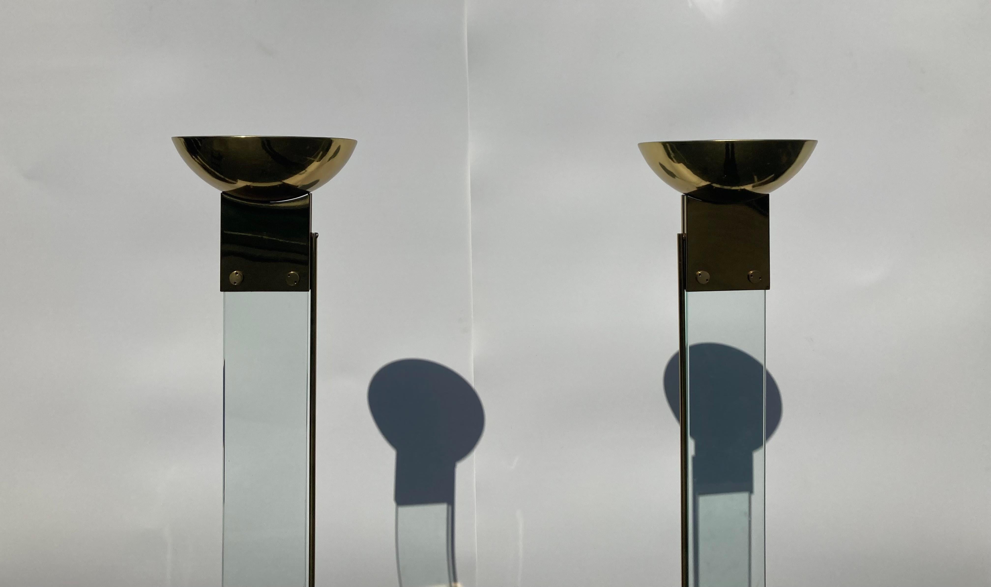 Pair of Italian Brass and Glass 
