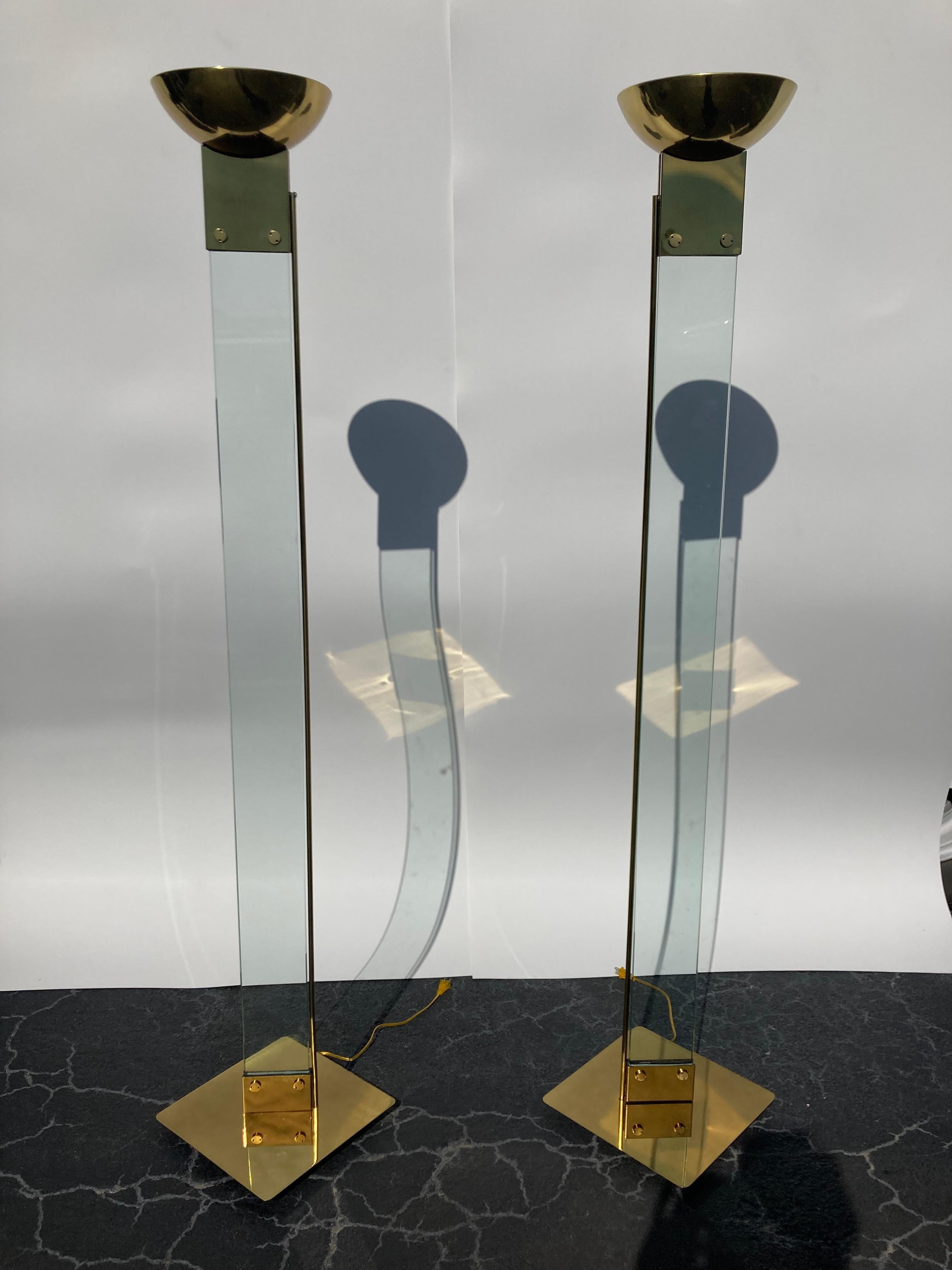 Pair of Italian Brass and Glass 