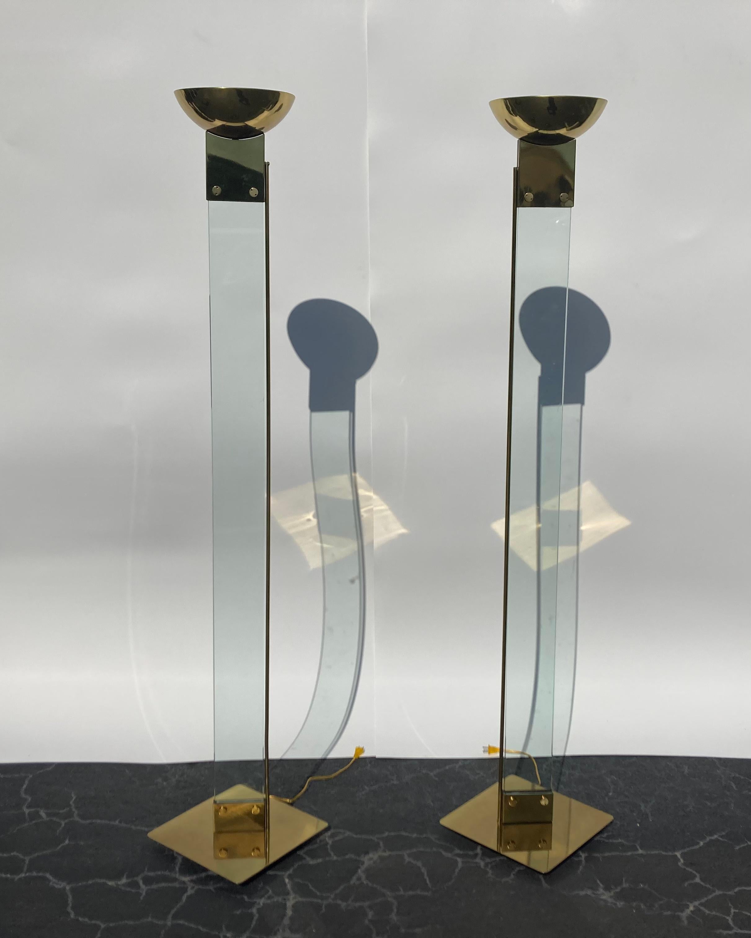 Pair of Italian Brass and Glass 