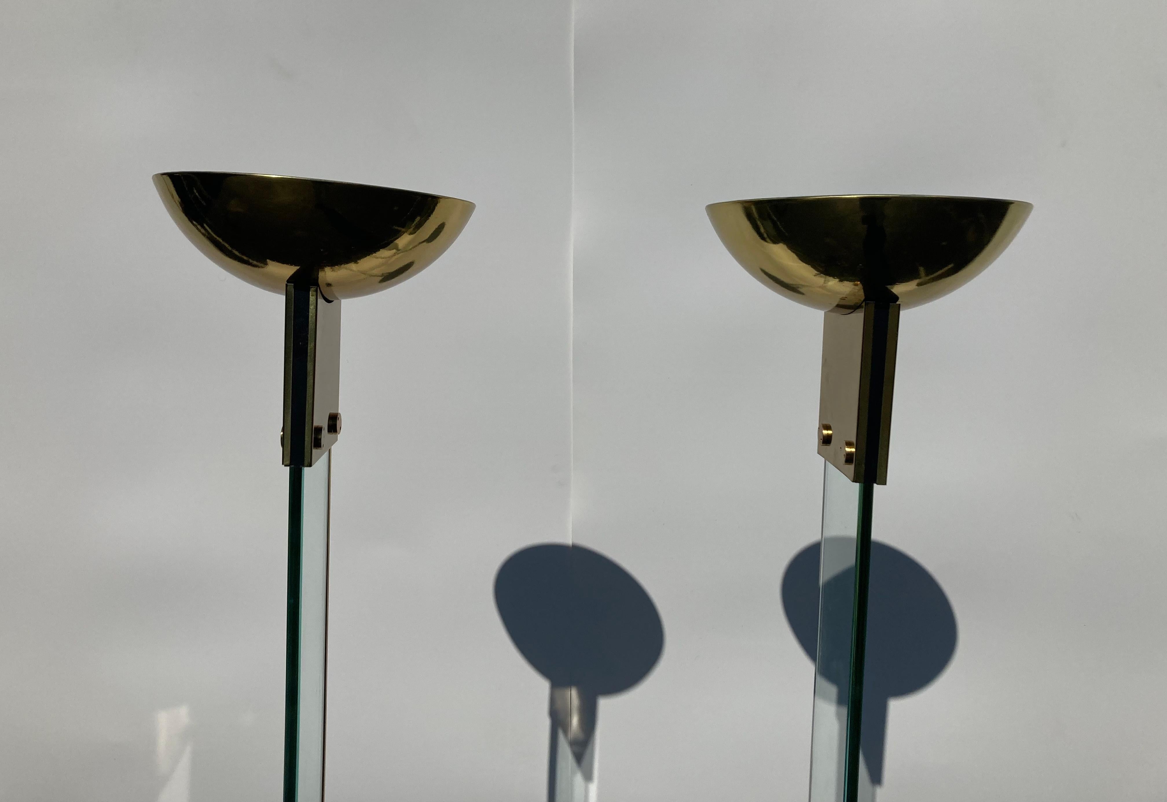 Late 20th Century Pair of Italian Brass and Glass 