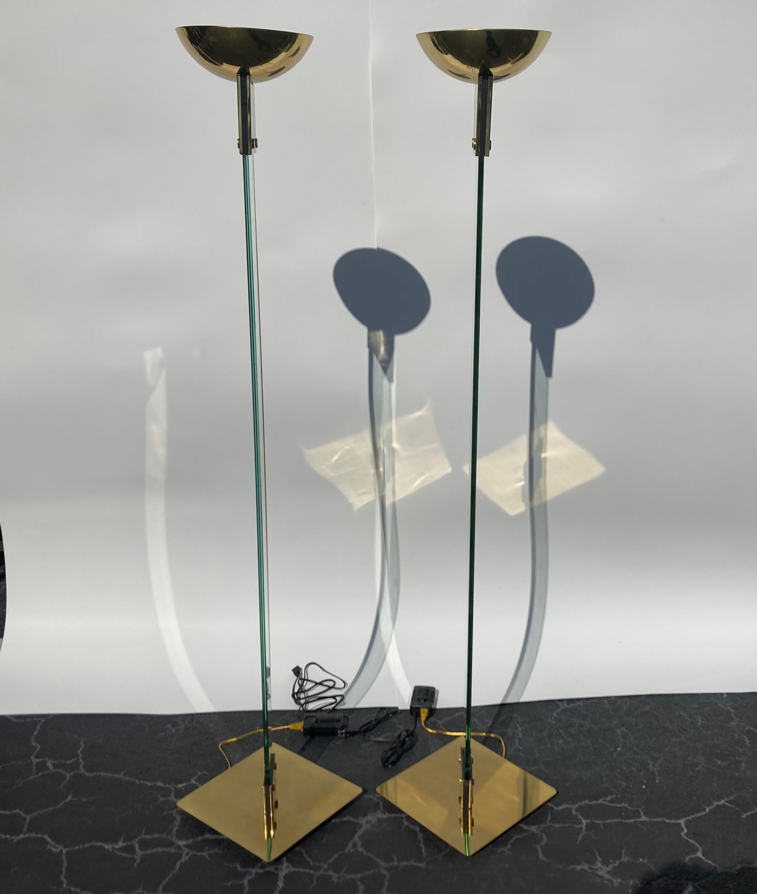 Pair of Italian Brass and Glass 