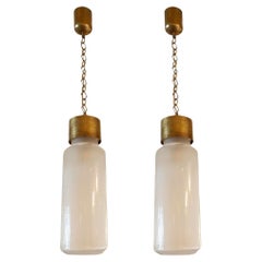 Pair of Italian Brass and Glass pendants 1960s