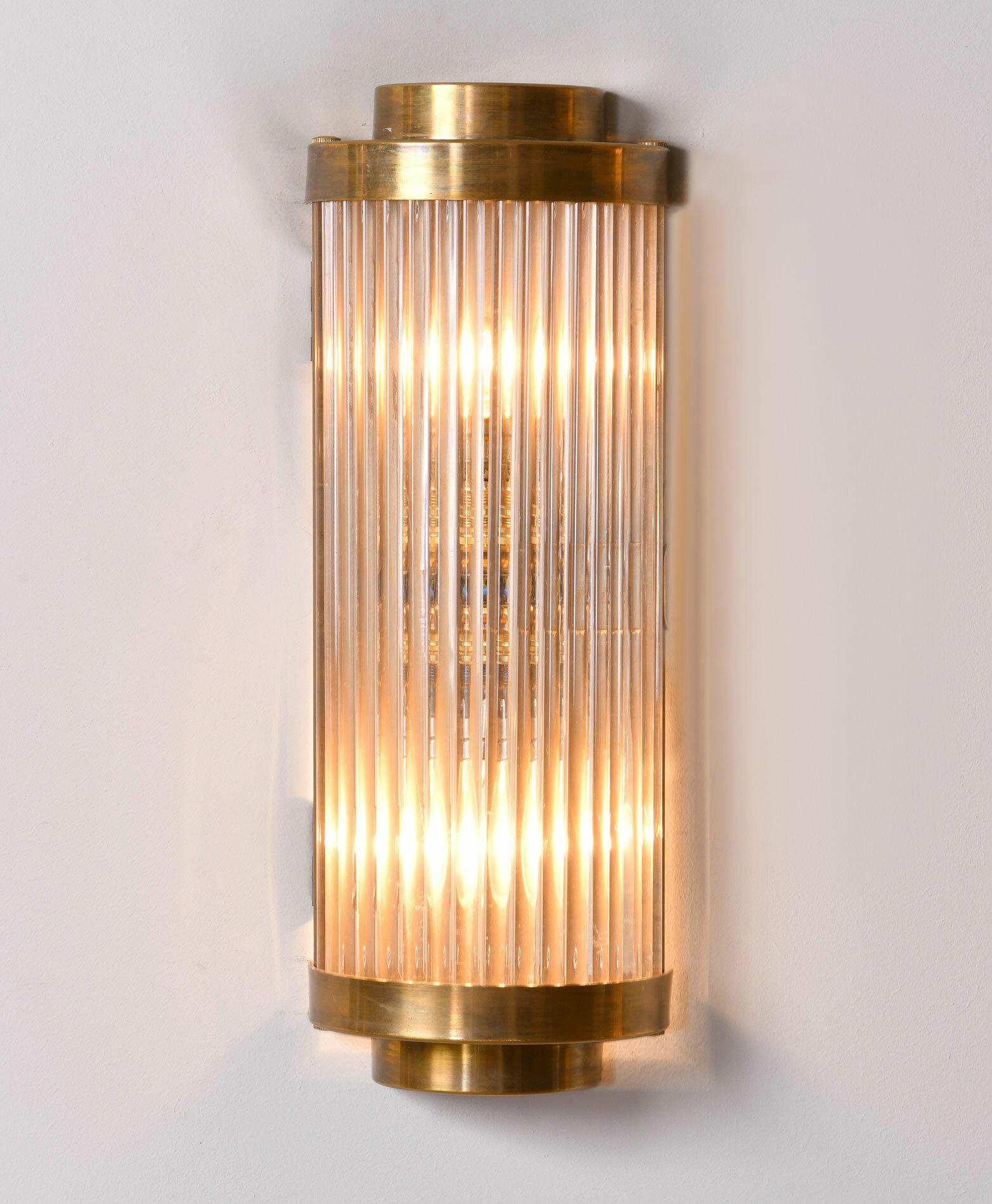 Contemporary Pair of Italian brass and glass Ravello Art Deco Style Wall Lights 2 Tier ends For Sale