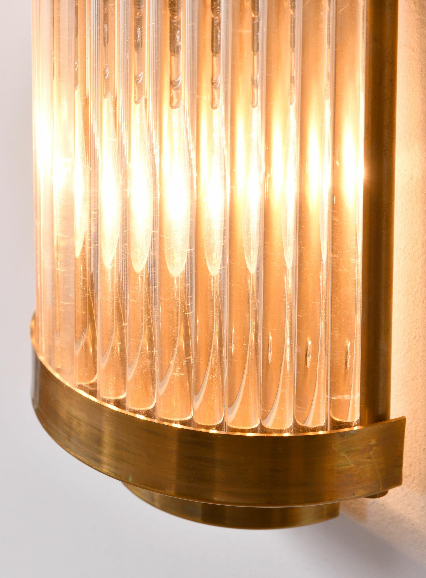 Brass Pair of Italian brass and glass Ravello Art Deco Style Wall Lights 2 Tier ends For Sale