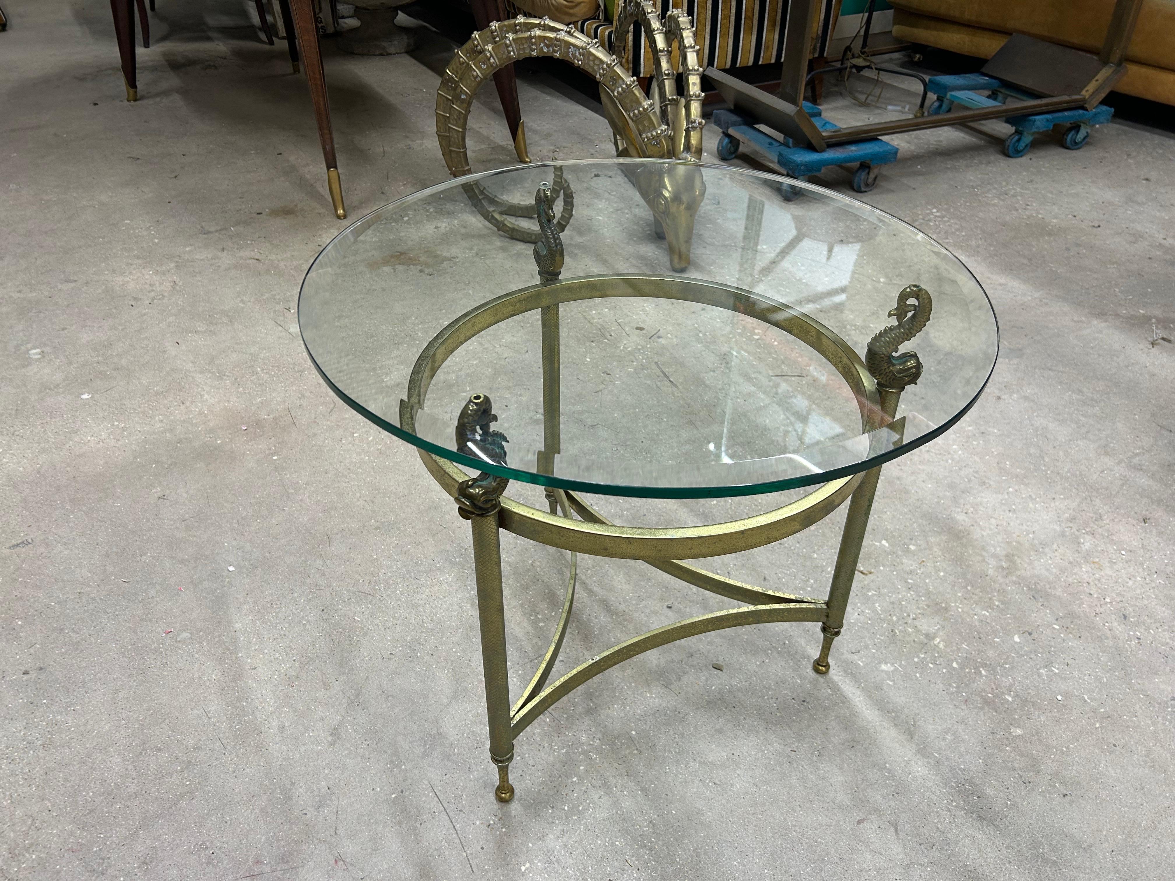 Pareja de mesas italianas de latón y cristal Biselado en venta
