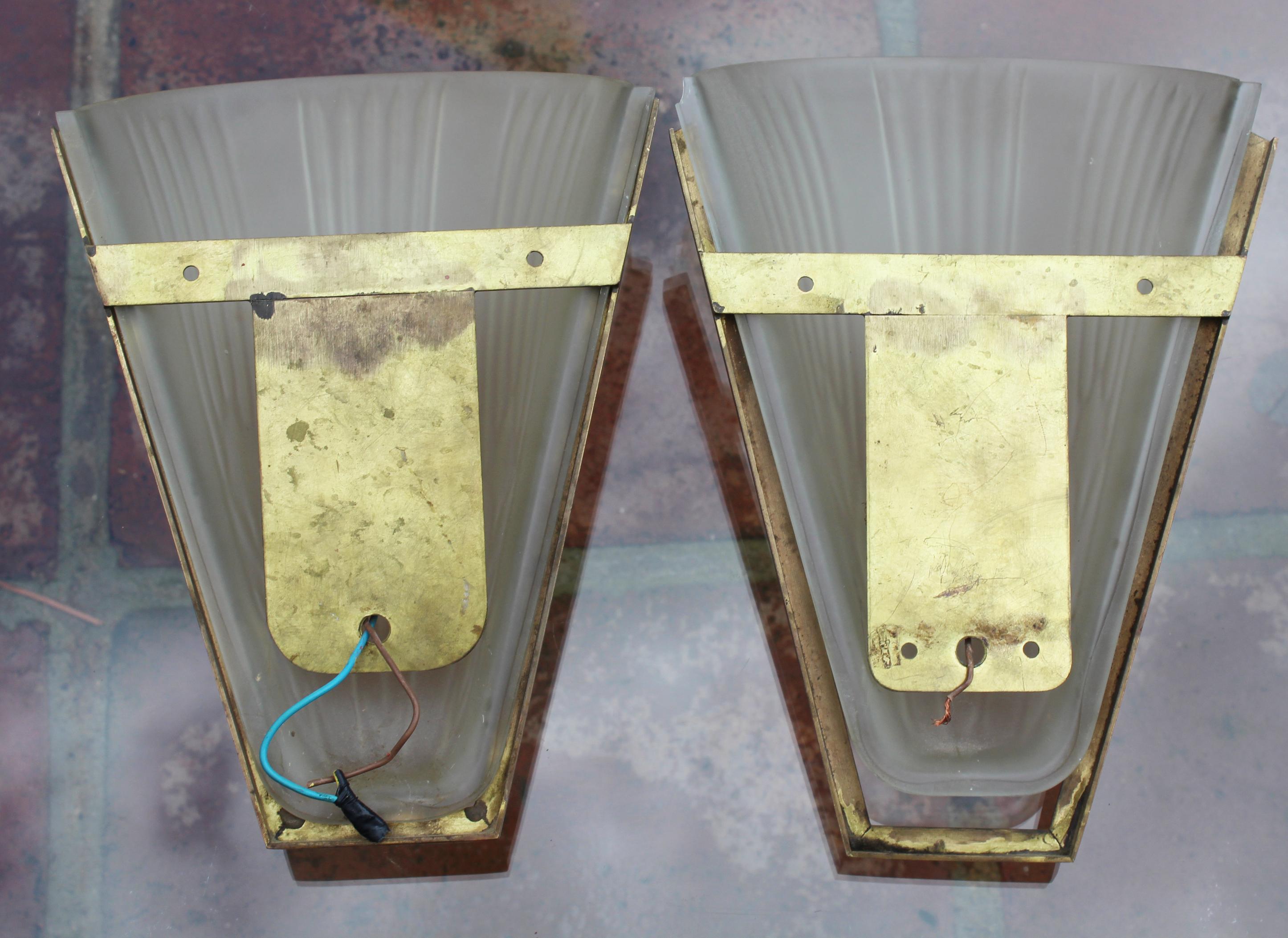 Pair of Italian Brass and Glass Wall Lamps, 1950s 1