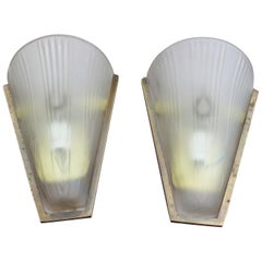 Pair of Italian Brass and Glass Wall Lamps, 1950s