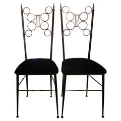 Vintage Pair of Italian Brass and Iron Chiavari Chairs
