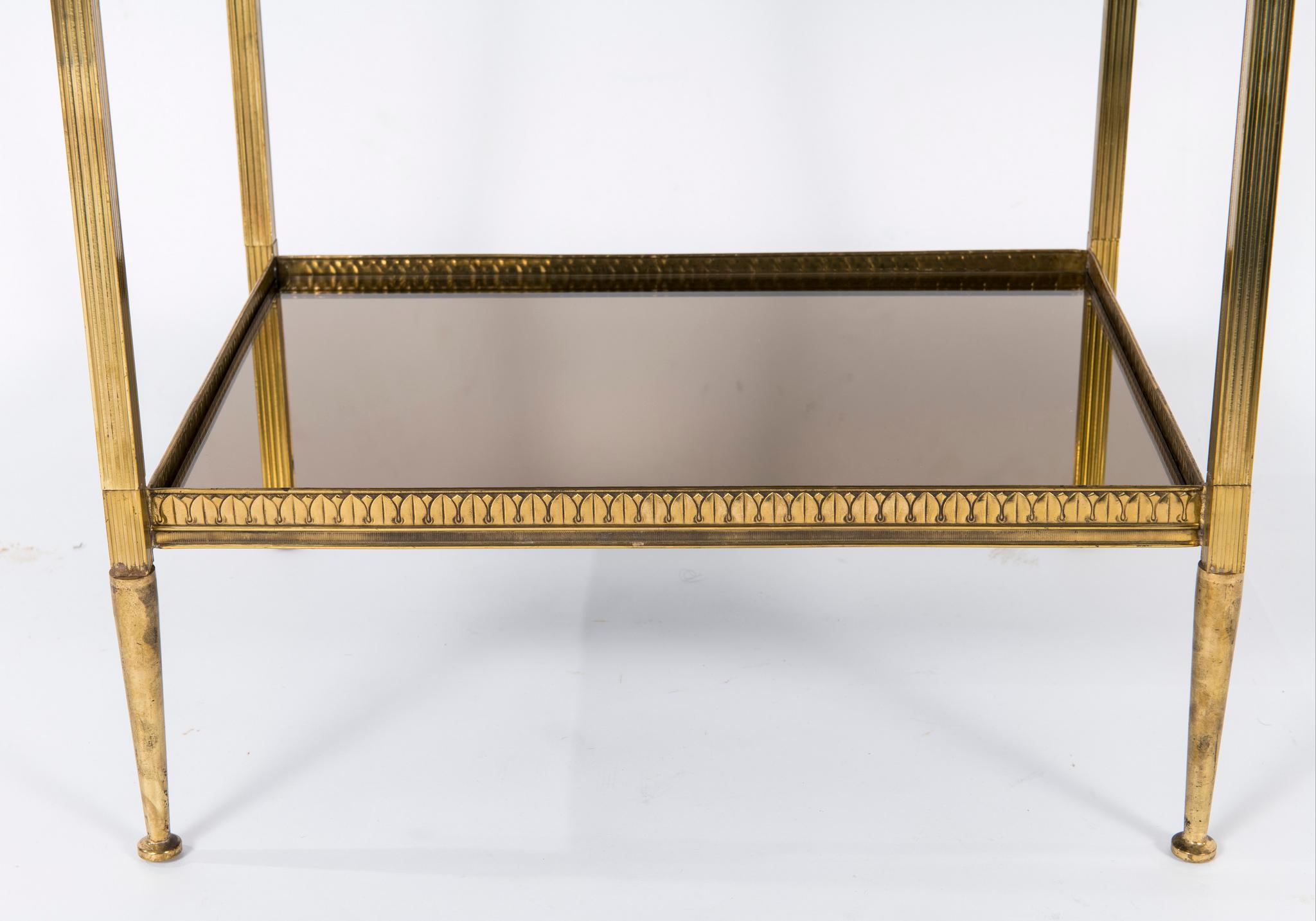 Mid-20th Century Pair of Italian Brass and Mirror Side Tables