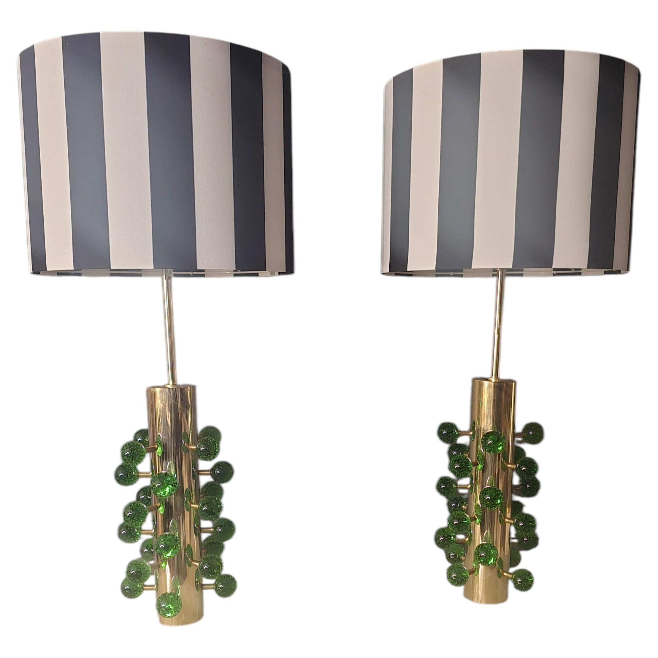 Pair of Italian Brass and Murano Glass Table Lamps by Justfurnituress, Handmade