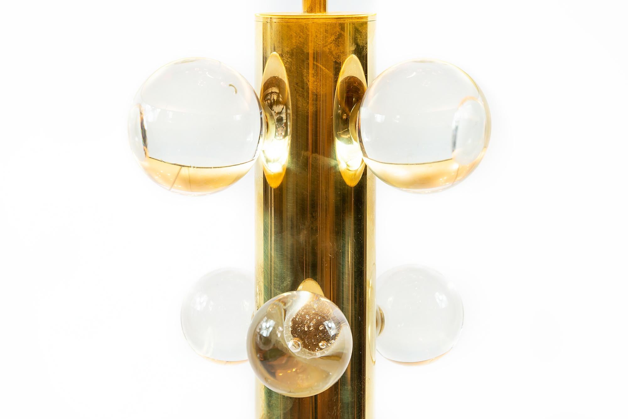 Contemporary Pair of Italian Brass and Murano Glass Table Lamps