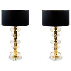 Pair of Italian Brass and Murano Glass Table Lamps
