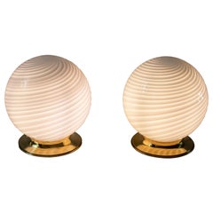 Pair of Italian Brass and Murano Glass Table Lamps
