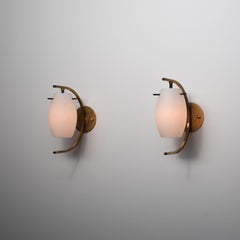 Pair of Italian Brass and Opaline Glass Wall Sconces, 1950s