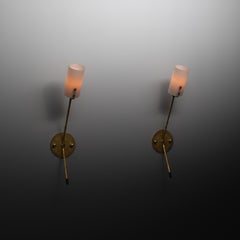 Pair of Italian Brass and Opaline Glass Wall Sconces, 1950s