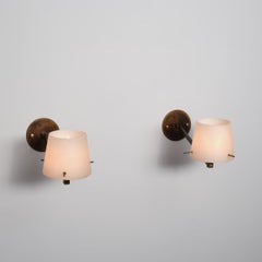 Pair of Italian Brass and Opaline Glass Wall Sconces, 1950s