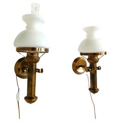 Pair of italian brass and opaline wall lamps, 1960s