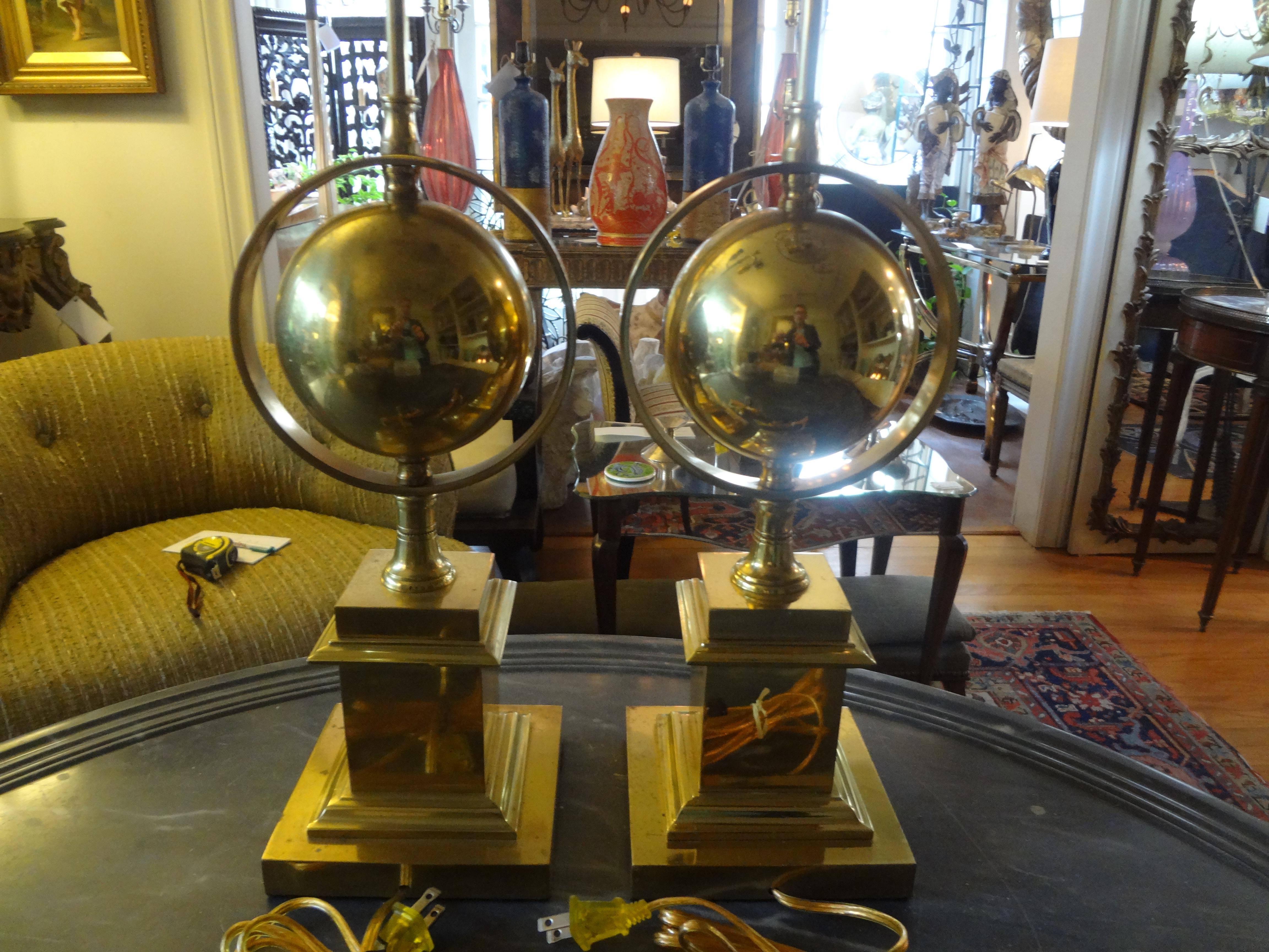 Pair of Italian Brass Armillary Lamps 2