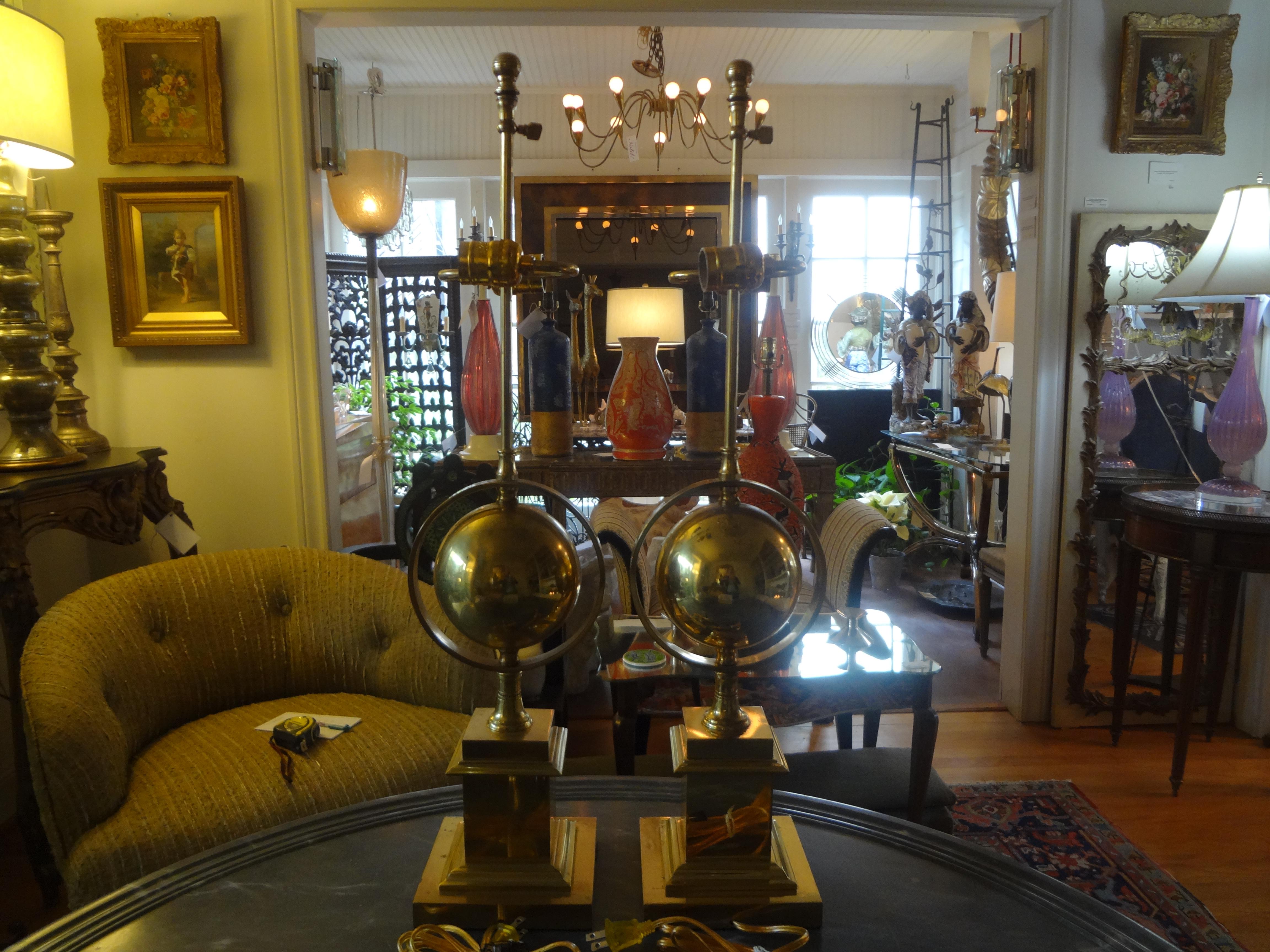 Pair of Italian Brass Armillary Lamps 3