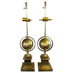 Pair of Italian Brass Armillary Lamps