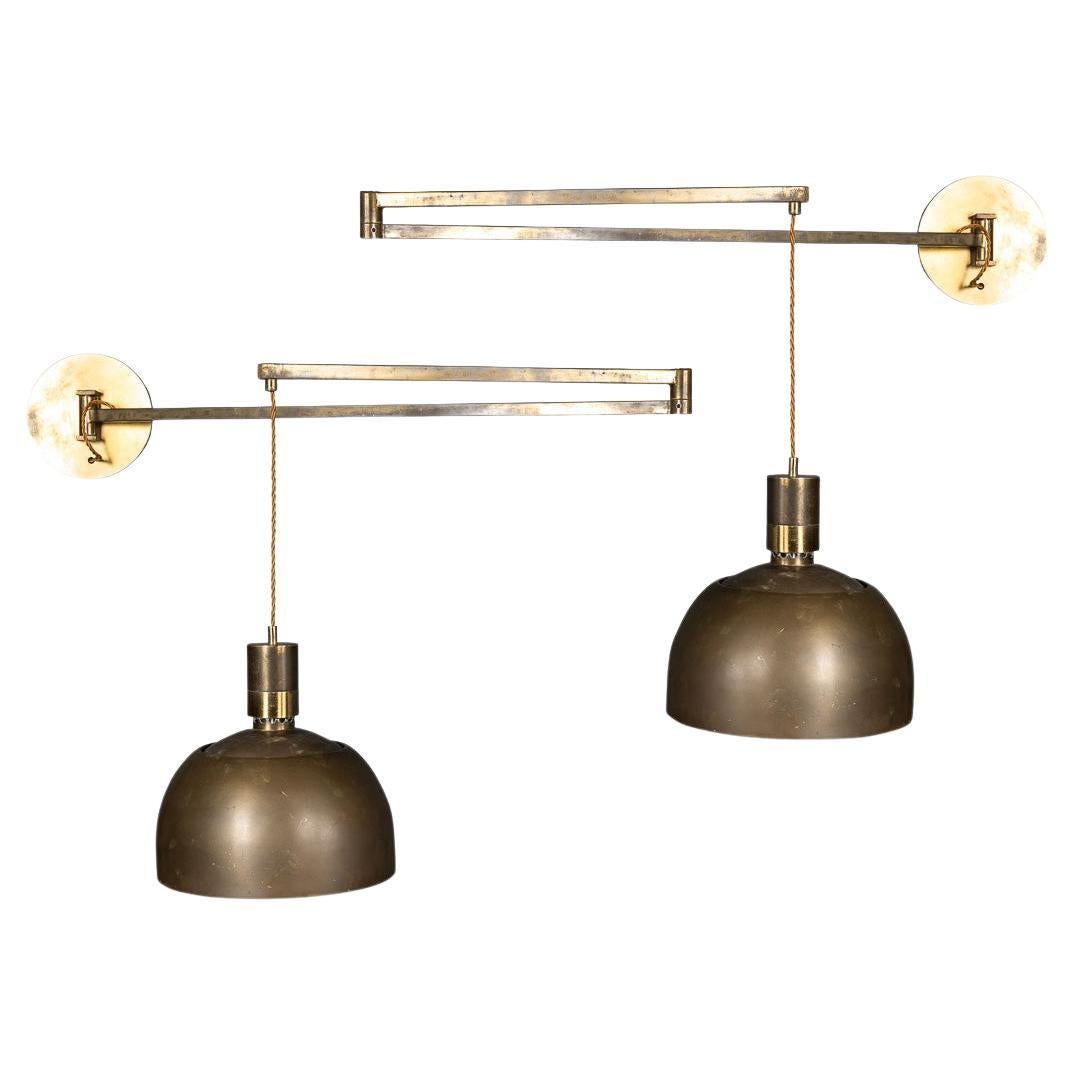Pair of Italian Brass Articulated Wall Lights by Albini & Helg, c.1960