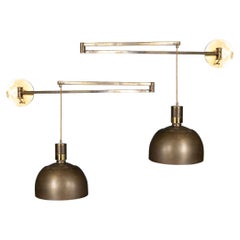 Vintage Pair of Italian Brass Articulated Wall Lights by Albini & Helg, c.1960
