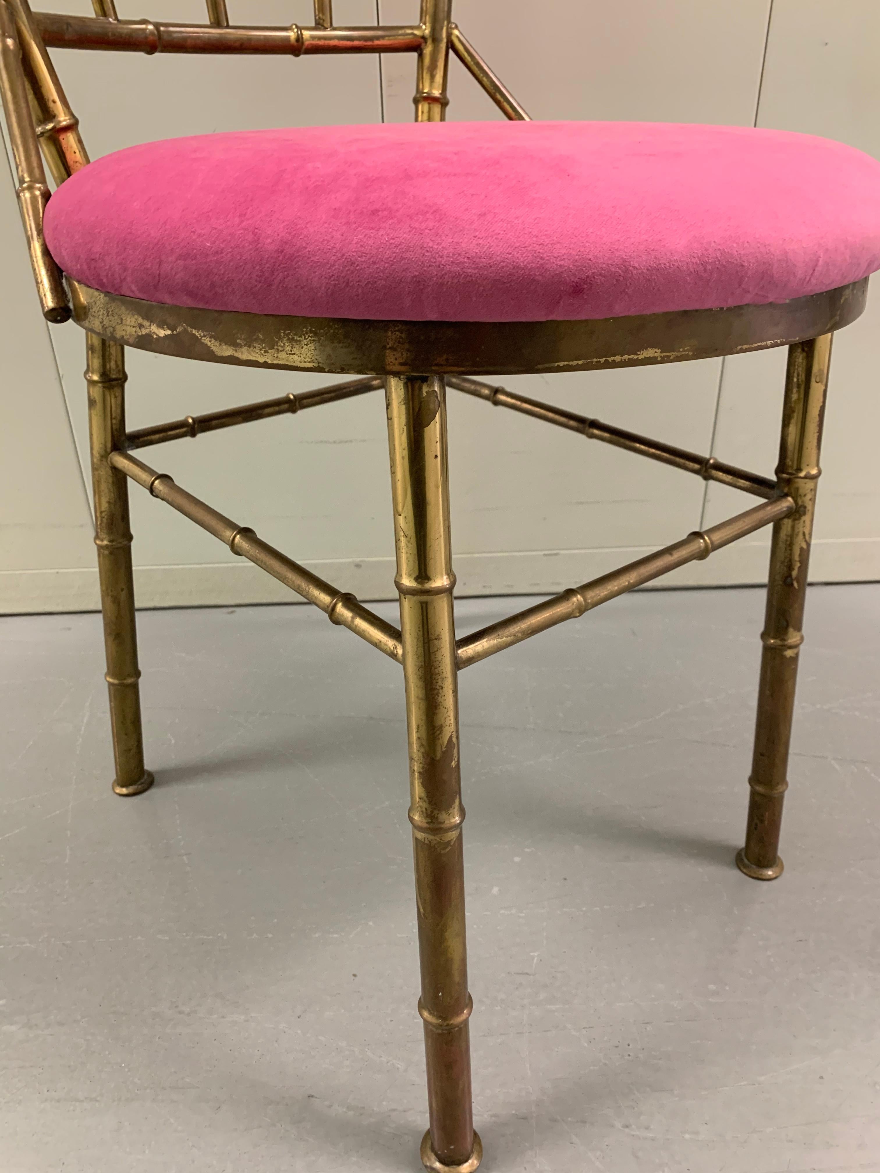 Pair of Italian Brass Bamboo Side Chairs For Sale 2