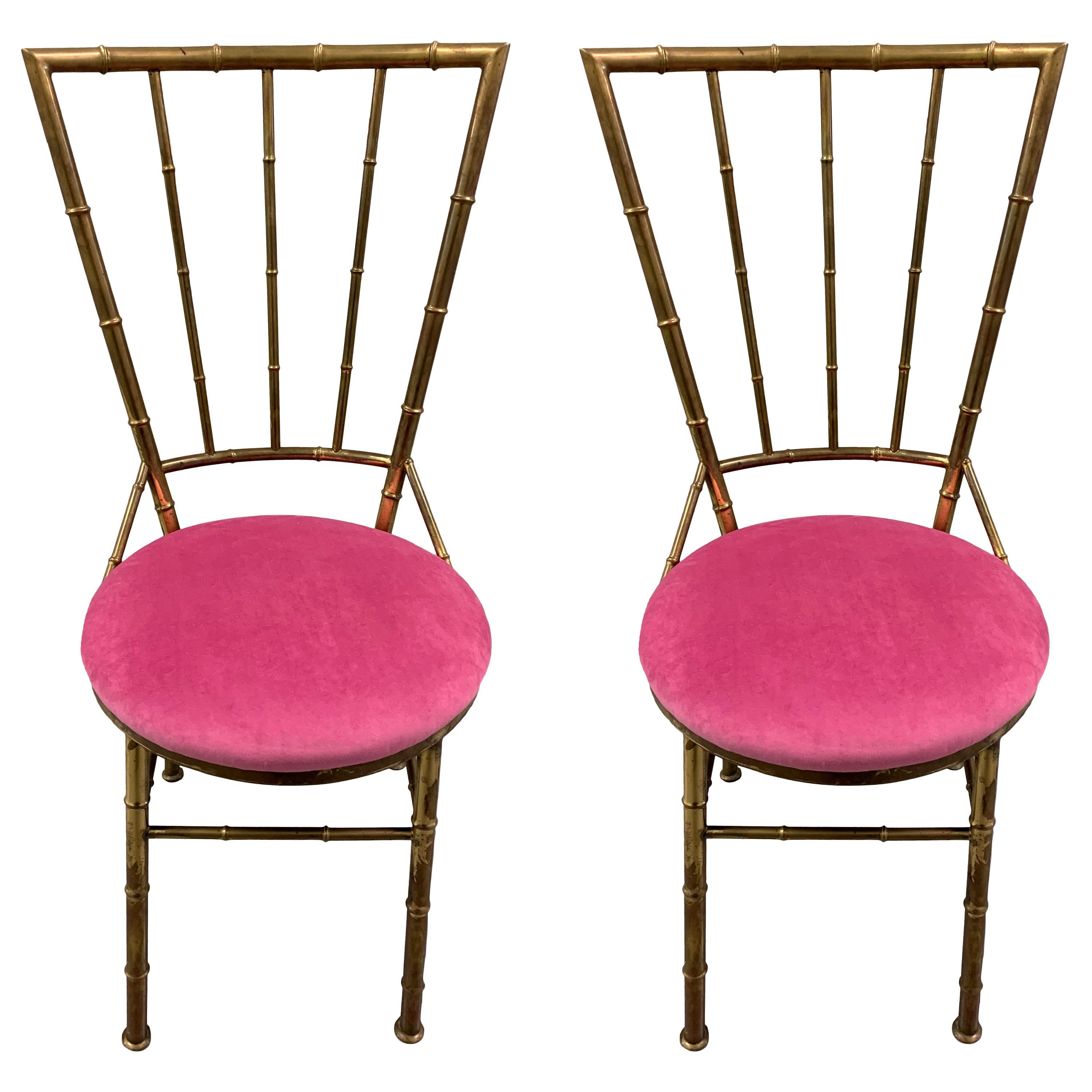 Pair of Italian Brass Bamboo Side Chairs