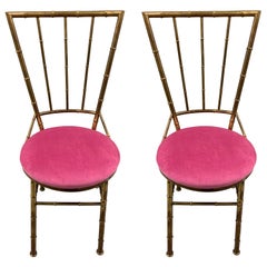 Pair of Italian Brass Bamboo Side Chairs