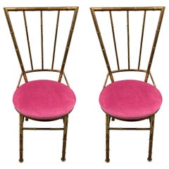 Pair of Italian Brass Bamboo Side Chairs