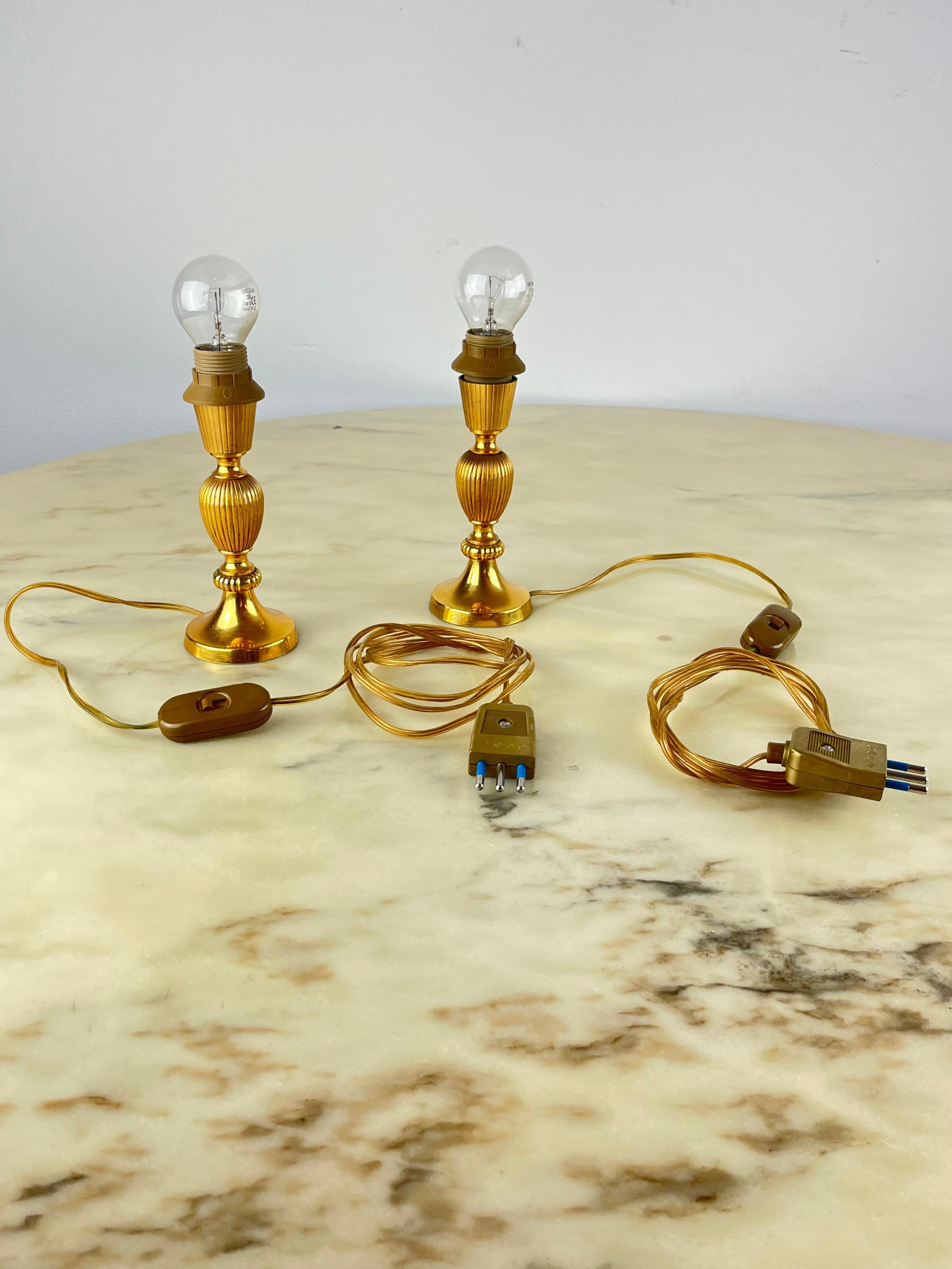 Pair of Italian Brass Bedside Lamps by Gaetano Sciolari, 1970s For Sale 1